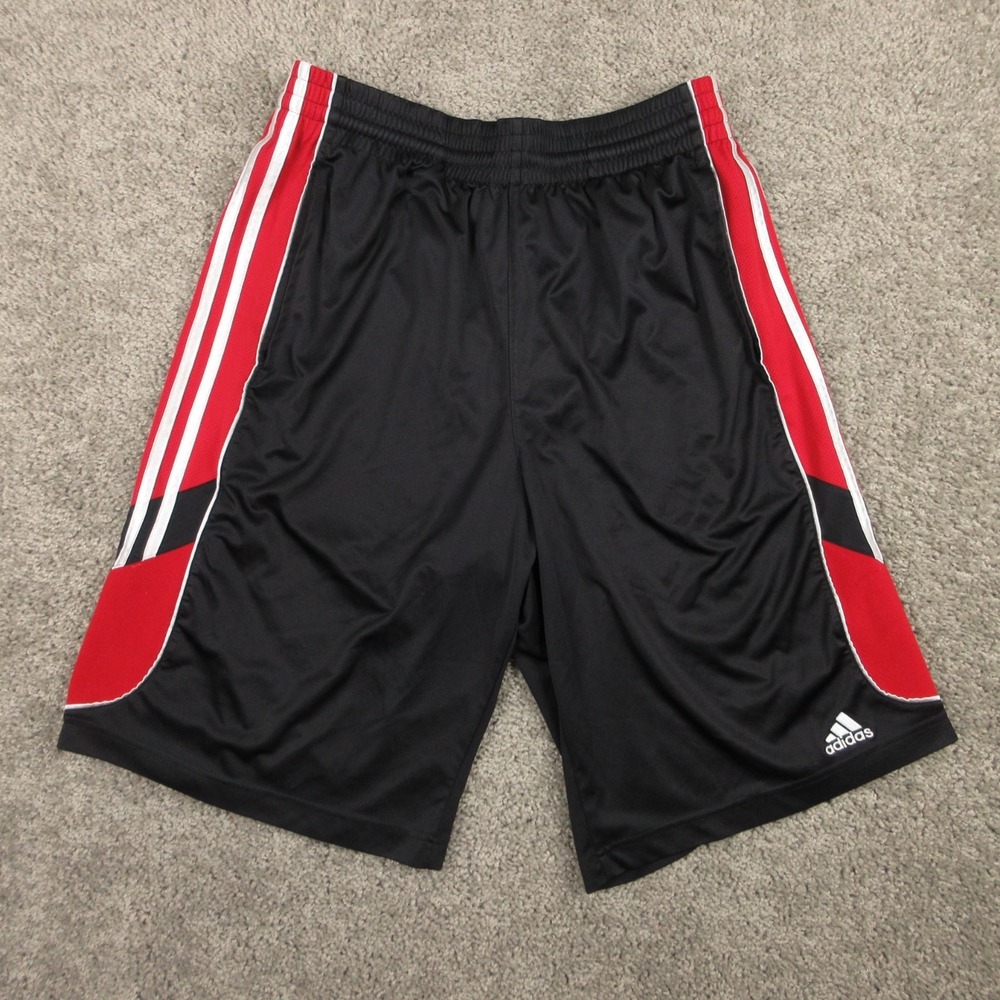 Adidas Shorts Mens Medium Black Red Striped Basketball Baggy Y2K Casual Athletic